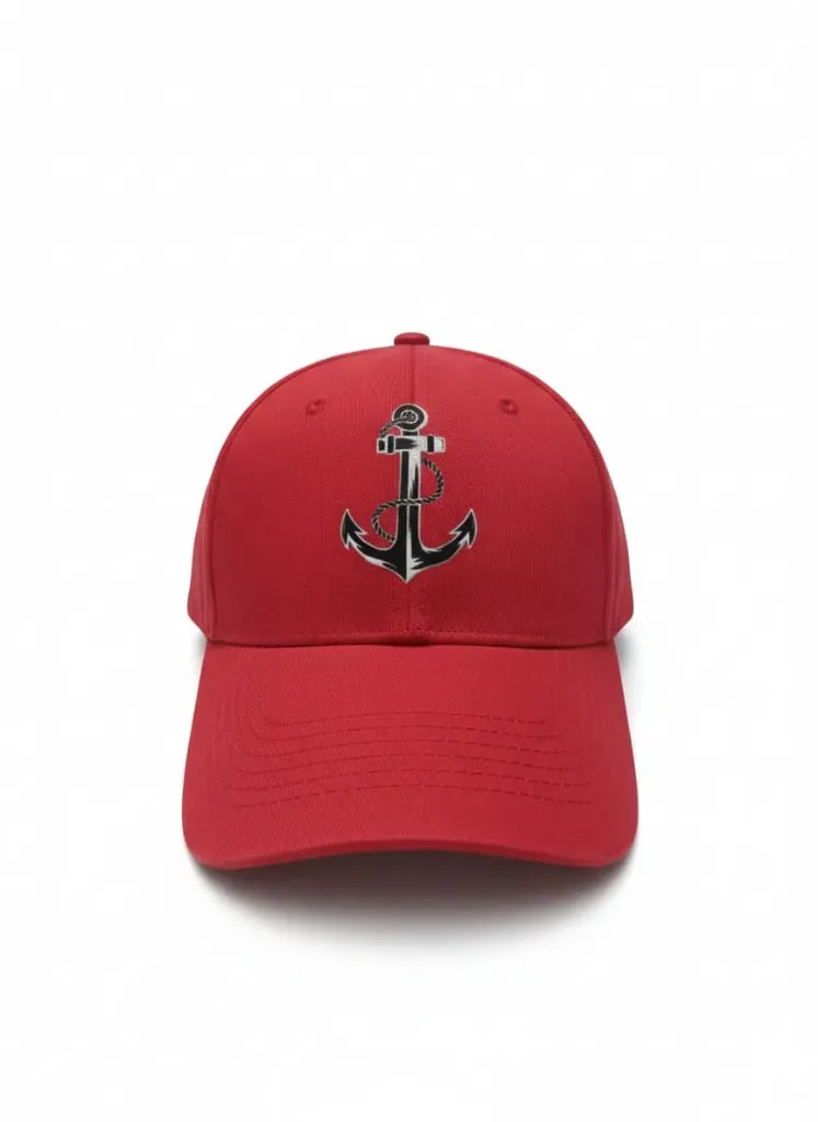 Cotton Baseball Cap with Anchor Print Red F