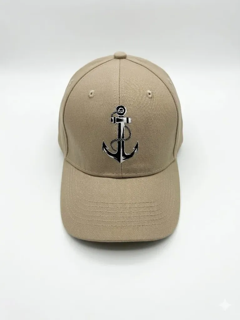 Cotton Baseball Cap With Anchor Print Beige F