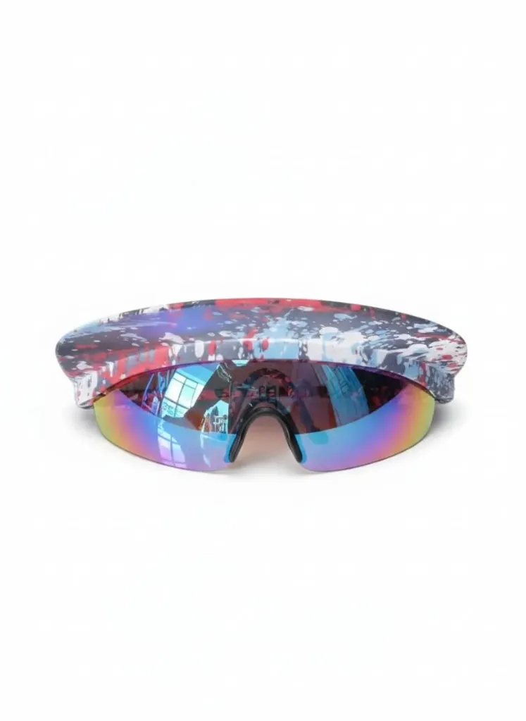 Retro Shield Visor Sunglasses Red-Blue Iridescent Lens