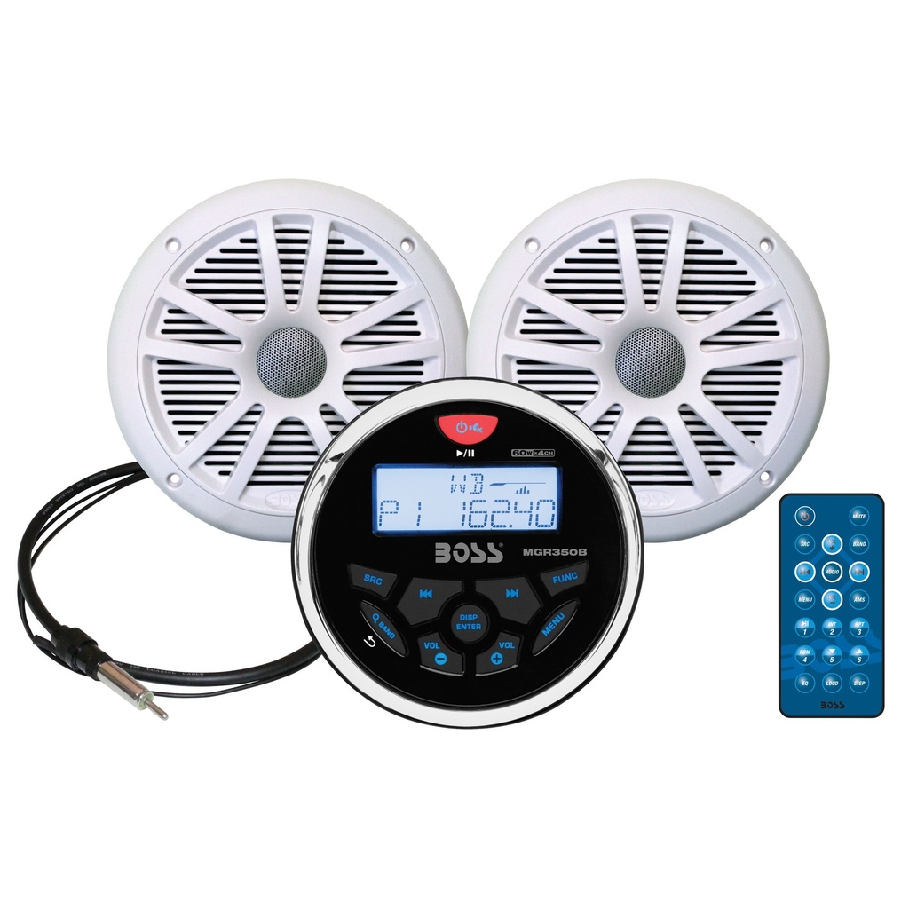 Boss Audio Combo - Marine Gauge Radio W/Antenna & 2 6.5 Speakers - White, MCKGB350W.6