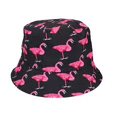 Double Sided Fisherman Hat - Black / Flamingos