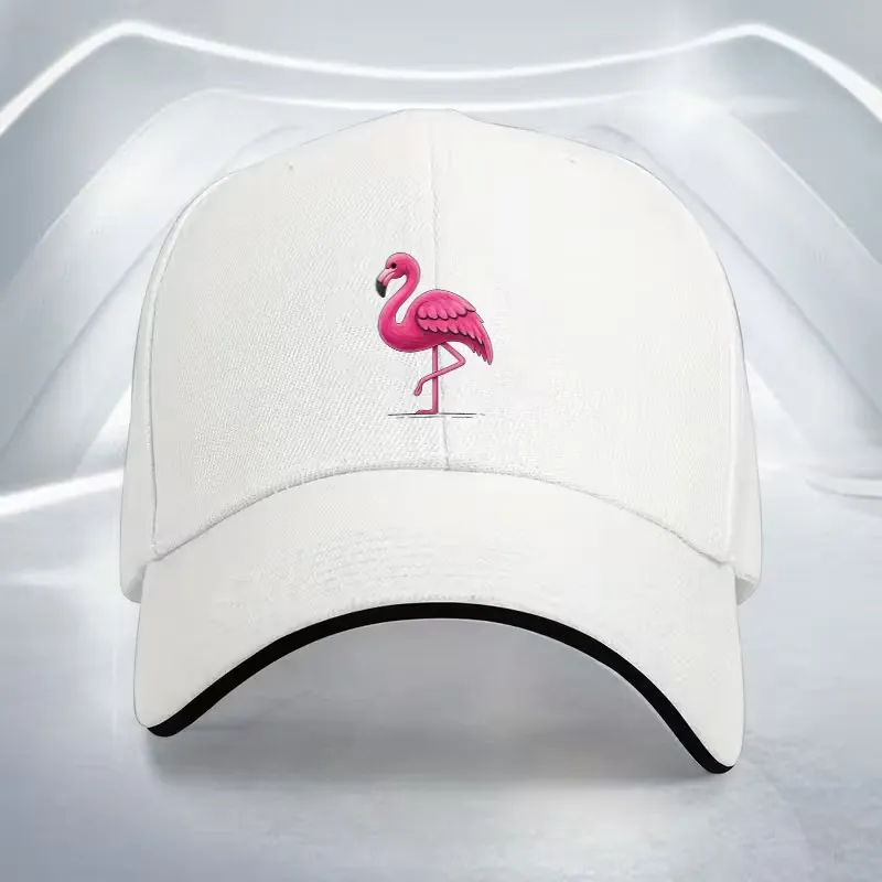 A Pink Flamingo Patterned Baseball Cap - White