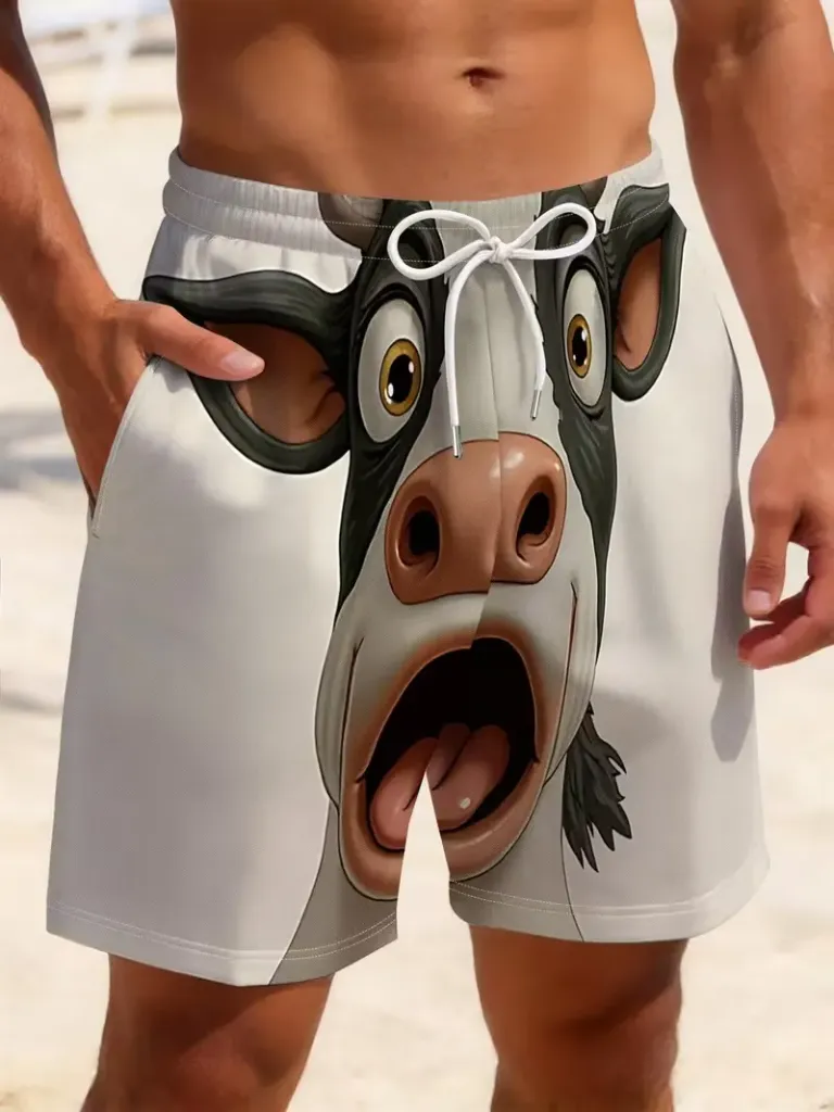 Men's Quick-Dry Swim Shorts Cow Face (SMALL)