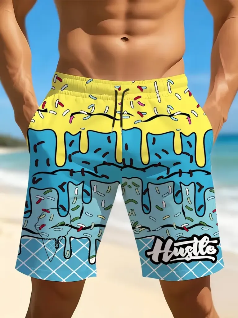Men's Quick-Dry Swim Shorts Ice Cream (SMALL)
