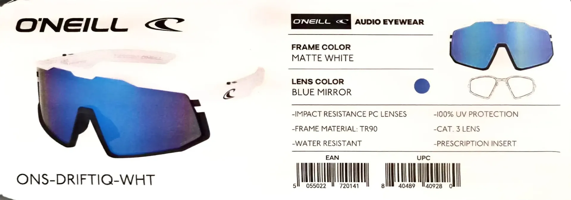 [ONS-DRIFTIQ-WHT] O'Neill Audio Eyewear Sunglasses blue mirror frame white