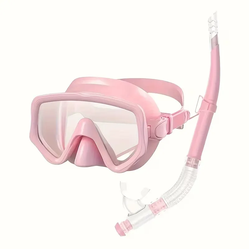 Snorkel Goggle Two-Piece Set with Tempered Glass Mask And Snorkel PINK