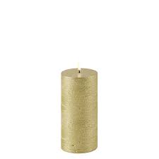 UYUNI LED Wax Candle, Flat Top Pillar, Metallic Gold 15cm F