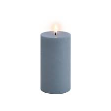 UYUNI LED Wax Candle, Flat Top Pillar, Hazy Blue 15cm F