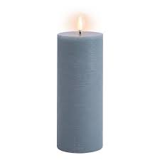UYUNI LED Wax Candle, Flat Top Pillar, Hazy Blue 20cm F