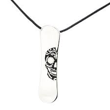 [20214] Silver+Surf necklace Snowboard L Black Skull F