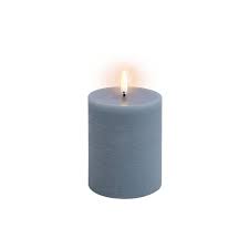 UYUNI LED Wax Candle, Flat Top Pillar, Hazy Blue 10cm F