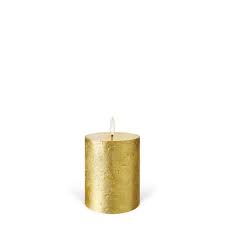 UYUNI LED Wax Candle, Flat Top Pillar, Metallic Gold 10cm F