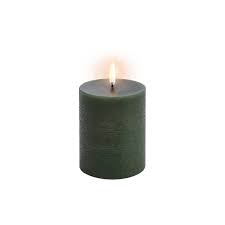 UYUNI LED Wax Candle, Flat Top Pillar, Olive Green 10cm F