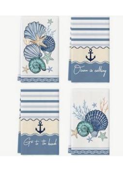 Hand Towels, Sea Shell Anchor Pattern Soft And Absorbent Cloth Tea Towels, Cleaning Stuff, Kitchen Decor F