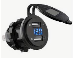 1pc USB BLUE  Socket,  Outlet 5V 2.1A 2.1A With Voltmeter 