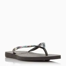 Due Mele Crystal Flip Flop Black / Beige