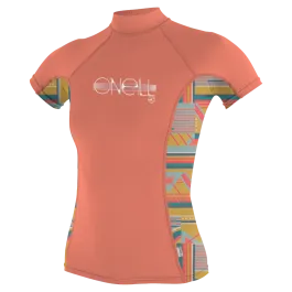 O'Neill Girls Premium Skins S/S Rash Guard Burnt Coral/Arta Geo
