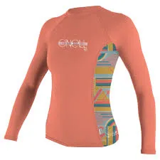 O'Neill Girls Premium Skins L/S Rash Guard Coral