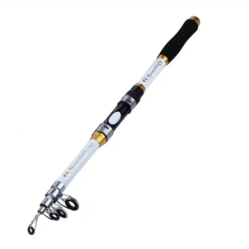 Fishing rod 180 Sougayilang Beginner Black And White Telescopic Fishing Rod, Straight Handle Made of Fiberglass.
